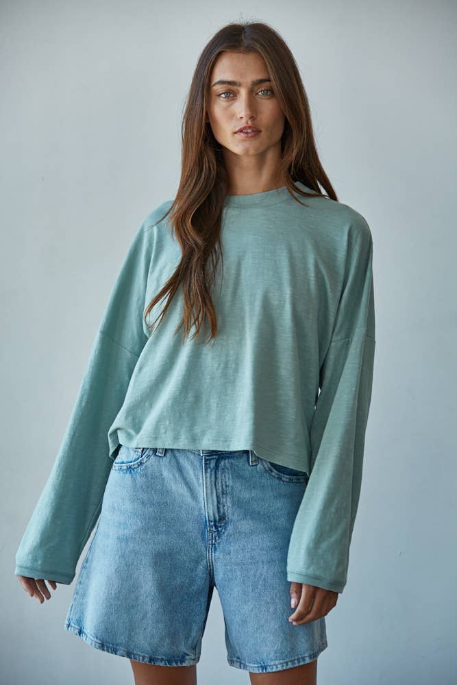Cotton Mock Neck Long-Sleeve Top