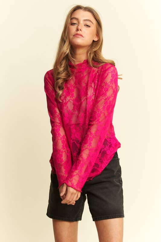 Mesh Floral Print Burnout Shirt